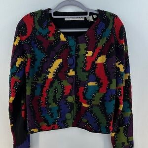 Vintage Michael Simon Colorful Beaded Long Sleeve Cardigan